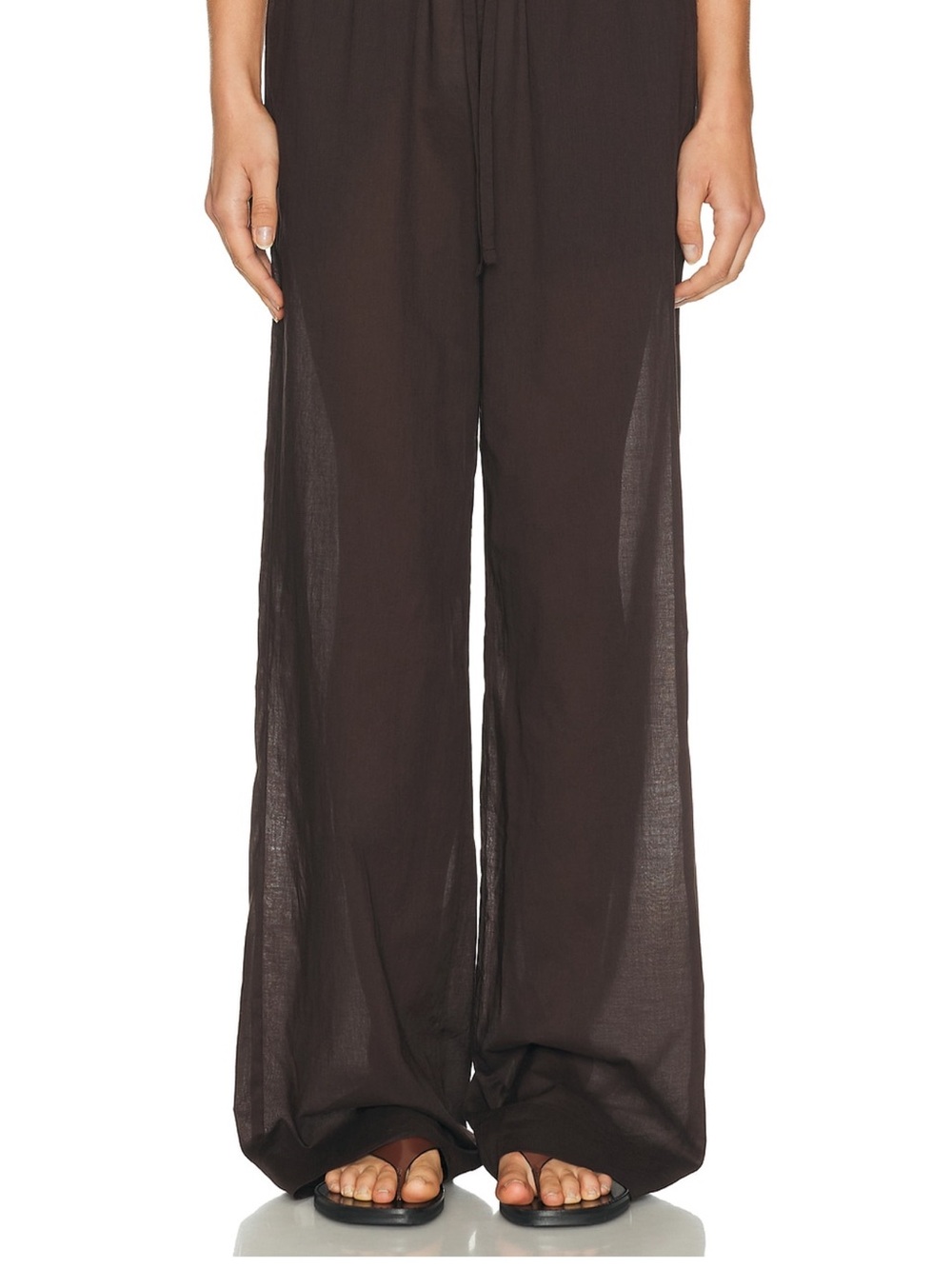 Eterne Lightweight Wide-Leg Drawstring Pants in Dark Brown